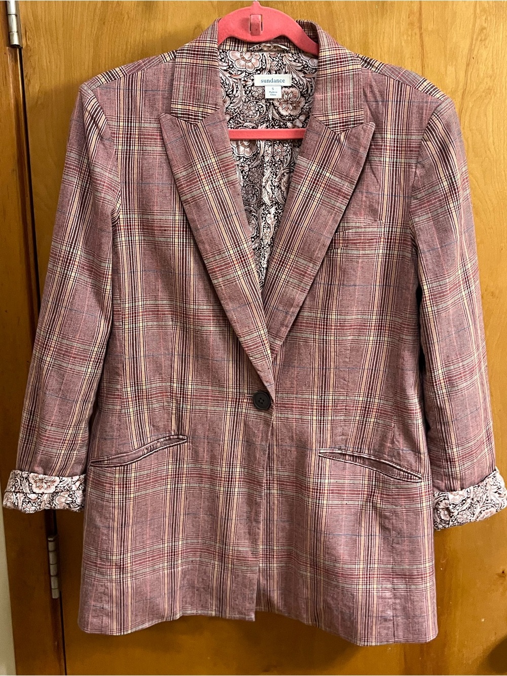Sundance Rose Plaid Single-Button Blazer